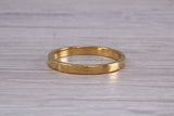 2 mm flat profile Silver band with 18ct yellow Gold hard plating, looks just like a gold band for a fraction of the cost