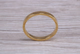 3 mm flat profile Silver band with 18ct yellow Gold hard plating, looks just like a gold band for a fraction of the cost