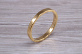 2 mm flat profile Silver band with 18ct yellow Gold hard plating, looks just like a gold band for a fraction of the cost