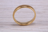 4 mm court profile Silver band with 18ct yellow Gold hard plating, looks just like a gold band for a fraction of the cost