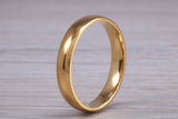 5 mm court profile Silver band with 18ct yellow Gold hard plating, looks just like a gold band for a fraction of the cost