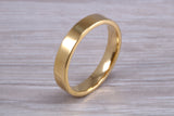 5 mm flat profile Silver band with 18ct yellow Gold hard plating, looks just like a gold band for a fraction of the cost