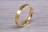 4 mm flat profile Silver band with 18ct yellow Gold hard plating, looks just like a gold band for a fraction of the cost