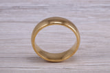6 mm court profile Silver band with 18ct yellow Gold hard plating, looks just like a gold band for a fraction of the cost