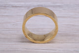 8 mm flat profile Silver band with 18ct yellow Gold hard plating, looks just like a gold band for a fraction of the cost. Very wide band