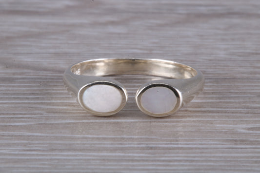 Silver Mother of Pearl open ended ring, sterling silver with mother of pearl inlay, suitable for all age groups, very unusual design