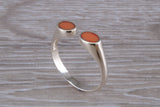 Silver Coral open ended ring, sterling silver with red coral inlay, suitable for all age groups, very unusual design