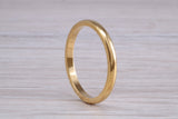 2 mm court profile Silver band with 18ct yellow Gold hard plating, looks just like a gold band for a fraction of the cost