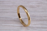 2 mm court profile Silver band with 18ct yellow Gold hard plating, looks just like a gold band for a fraction of the cost