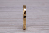 2 mm flat profile Silver band with 18ct yellow Gold hard plating, looks just like a gold band for a fraction of the cost