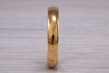 4 mm court profile Silver band with 18ct yellow Gold hard plating, looks just like a gold band for a fraction of the cost