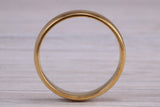 4 mm court profile Silver band with 18ct yellow Gold hard plating, looks just like a gold band for a fraction of the cost