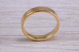 5 mm flat profile Silver band with 18ct yellow Gold hard plating, looks just like a gold band for a fraction of the cost