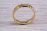 4 mm flat profile Silver band with 18ct yellow Gold hard plating, looks just like a gold band for a fraction of the cost