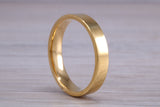 4 mm flat profile Silver band with 18ct yellow Gold hard plating, looks just like a gold band for a fraction of the cost
