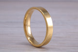 5 mm flat profile Silver band with 18ct yellow Gold hard plating, looks just like a gold band for a fraction of the cost