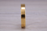 5 mm flat profile Silver band with 18ct yellow Gold hard plating, looks just like a gold band for a fraction of the cost