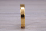 4 mm flat profile Silver band with 18ct yellow Gold hard plating, looks just like a gold band for a fraction of the cost