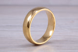 6 mm court profile Silver band with 18ct yellow Gold hard plating, looks just like a gold band for a fraction of the cost