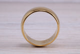 10 mm court profile Silver band with 18ct yellow Gold hard plating, looks just like a gold band for a fraction of the cost. Very wide band