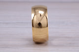 9 mm court profile Silver band with 18ct yellow Gold hard plating, looks just like a gold band for a fraction of the cost. Very wide band