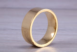 8 mm flat profile Silver band with 18ct yellow Gold hard plating, looks just like a gold band for a fraction of the cost. Very wide band