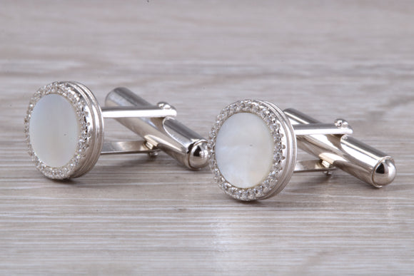 Silver Mother of Pearl and Cubic Zirconia set Cufflinks