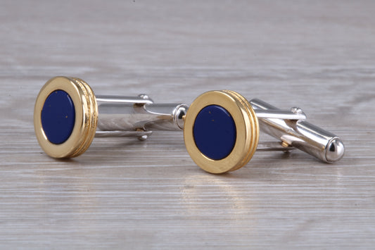 Lapis Lazuli set Sterling Silver Round Cufflinks with 18ct Gold plating