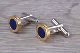 Lapis Lazuli set Sterling Silver Round Cufflinks with 18ct Gold plating