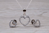 Love Heart Matching Stud Earrings with Necklace