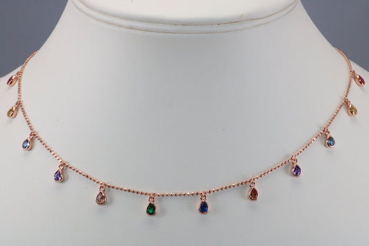 Multi Coloured C Z Necklace set in Sterling Silver