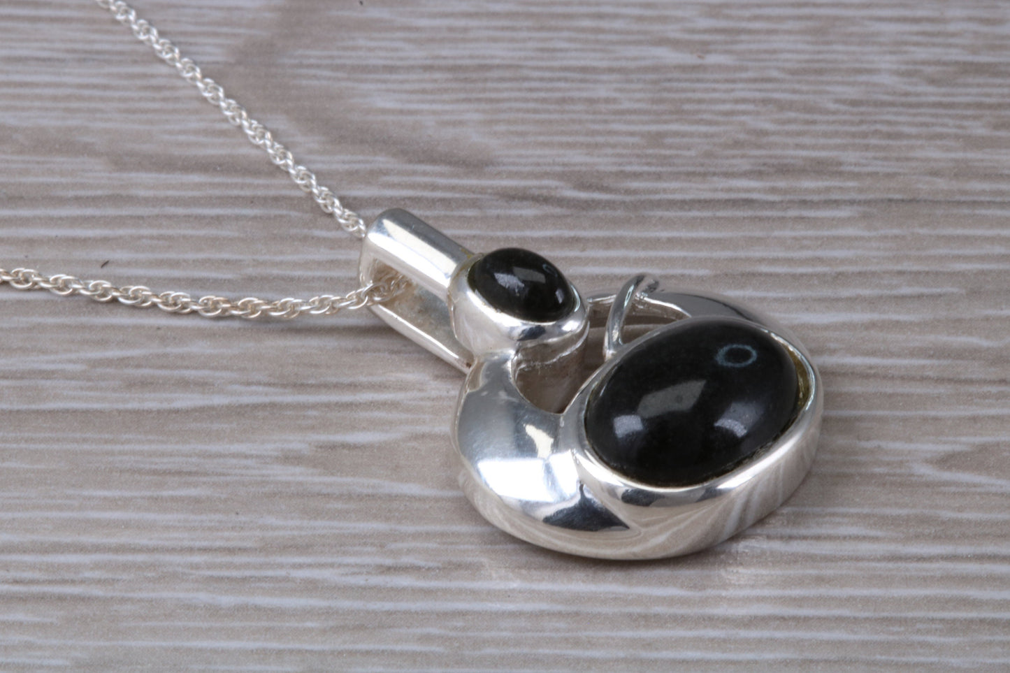 Real Black Jade Necklace set in Sterling Silver