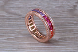 Beautiful fully set rainbow ring, set with top grade multi coloured C Z and 18ct rose gold plated, absolutely stunning ring