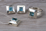 Real Blue Topaz Ring, Earrings and Necklace