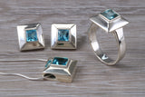 Real Blue Topaz Ring, Earrings and Necklace