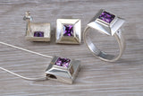 Real Amethyst Ring, Earrings and Necklace