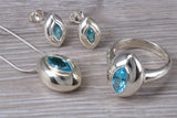 Real blue Topaz Ring, Earrings and Necklace
