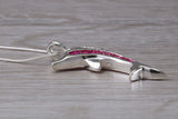 Sterling Silver Pink C Z set Dolphin Necklace