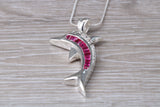 Sterling Silver Pink C Z set Dolphin Necklace