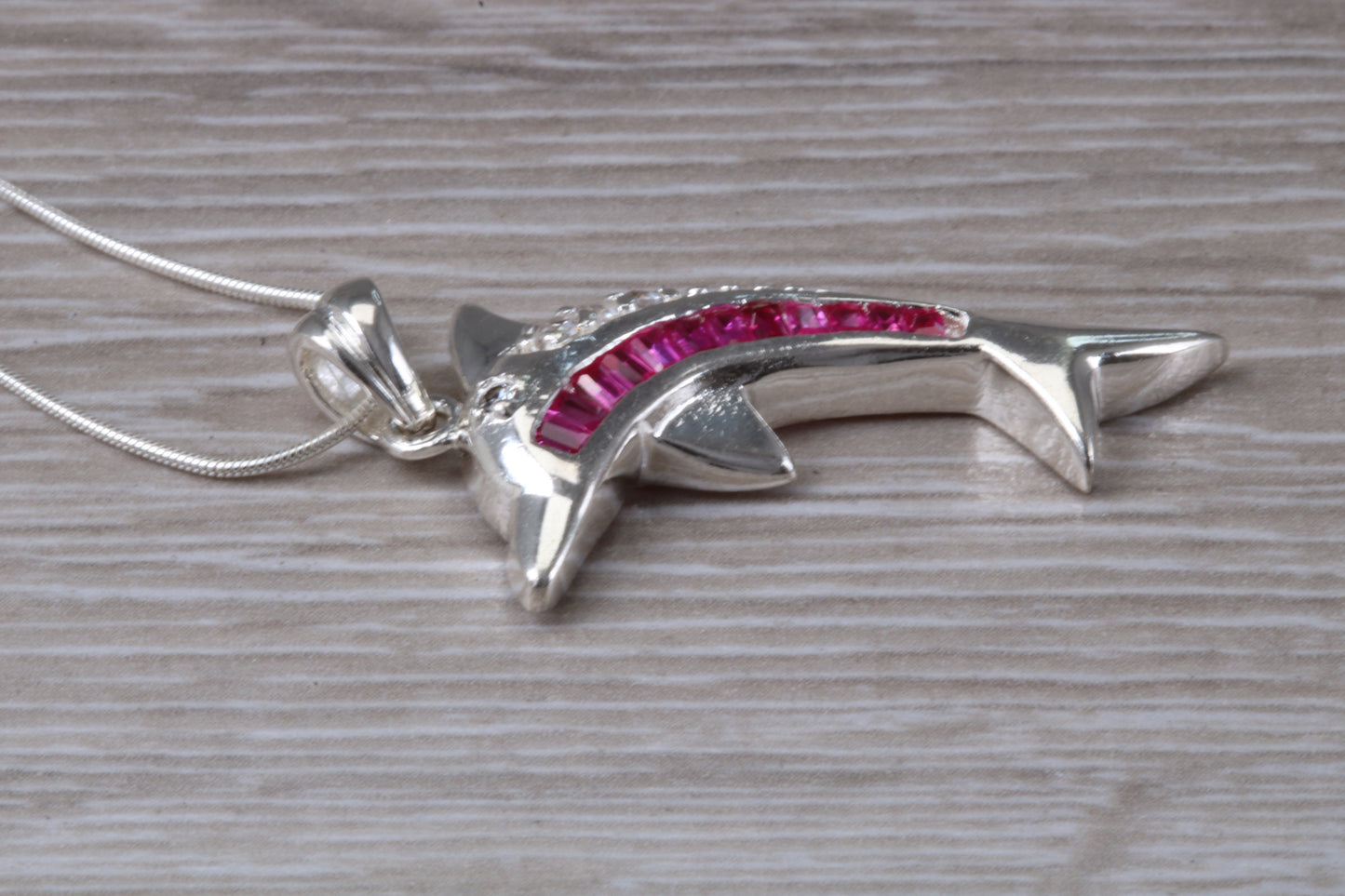 Sterling Silver Pink C Z set Dolphin Necklace