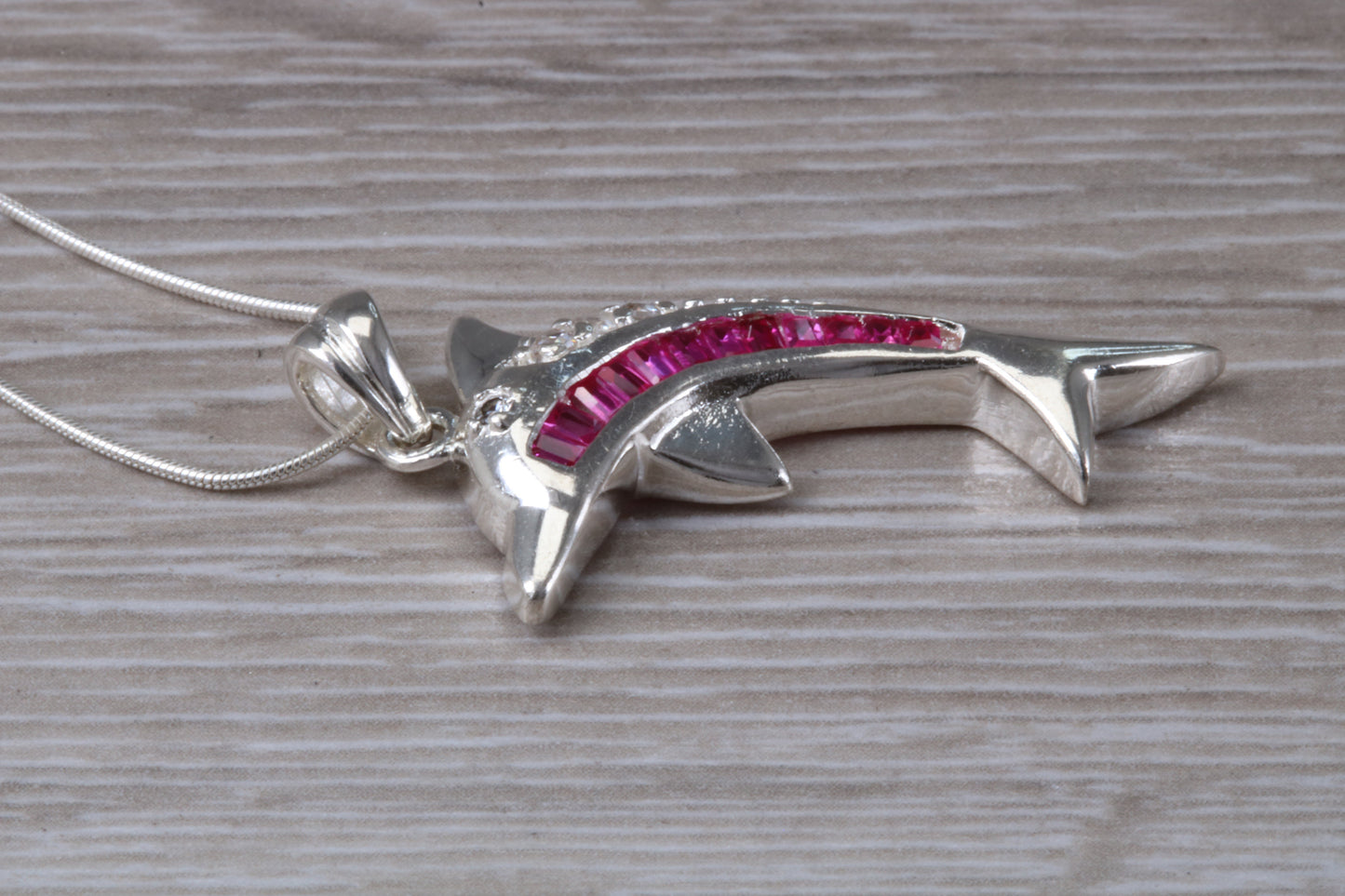 Sterling Silver Pink C Z set Dolphin Necklace
