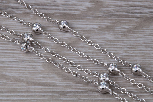 Diamond Look 42 inch Long Chain, Made From Sterling Silver