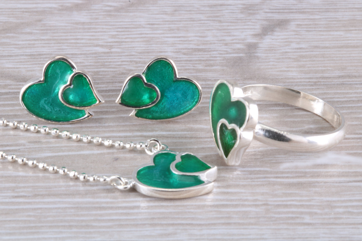 Love heart Matching Ring, Earrings and Necklace