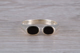 Silver Black Onyx open ended ring, 925 grade sterling silver with black Onyx inlay, suitable for all age groups, very unusual design
