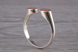 Silver Coral open ended ring, sterling silver with red coral inlay, suitable for all age groups, very unusual design