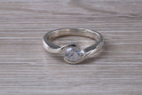 Simple and very elegant real Diamond look ring, sterling silver set with half carat diamond look C Z, very smooth rub over setting