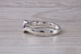 Simple and very elegant real Amethyst look ring, sterling silver set with half carat Amethyst look C Z, very smooth rub over setting