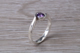 Simple and very elegant real Amethyst look ring, sterling silver set with half carat Amethyst look C Z, very smooth rub over setting