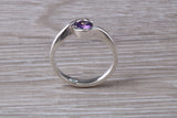 Simple and very elegant real Amethyst look ring, sterling silver set with half carat Amethyst look C Z, very smooth rub over setting