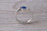 Simple and very elegant real Blue Sapphire look ring, sterling silver set with half carat Sapphire C Z, very smooth rub over setting
